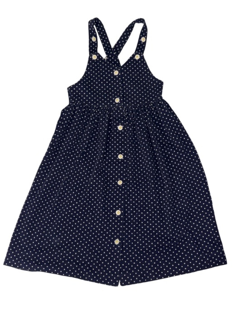 Eve Too! (Byer California) Navy Blue -PolkaDot Sundress W/ Daisy Buttons VINTAGE